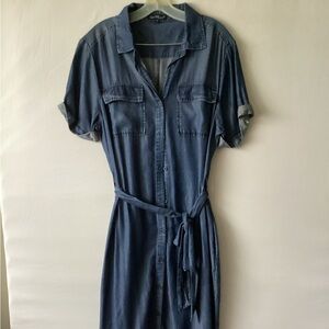 Croft&Barrow Casual Navy Shirt Dress with Tie Waist